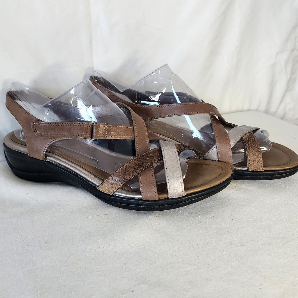 Ecco Brown Leather Criss Cross Strap Slingback Comfort Sandals Size 40